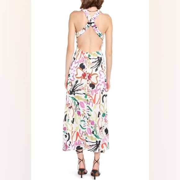 NWT En Saison Abstract Brushstroke Print Hazel Halter Scrunch Strap Midi Dress M - Picture 5 of 8